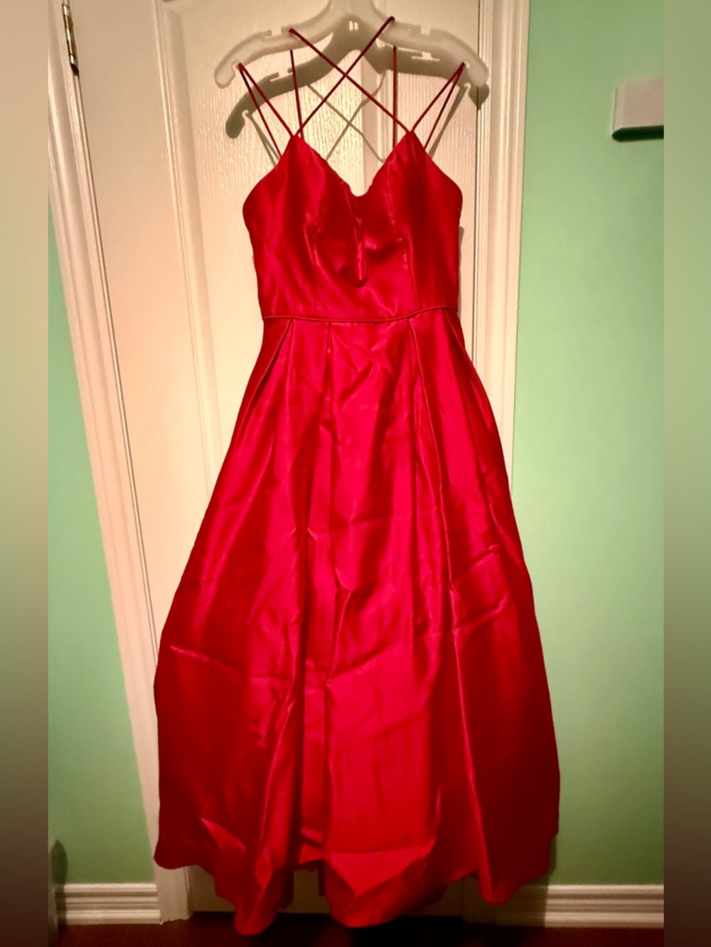 Party Dress - Satin Red Spaghetti-Strap A-Line Dress